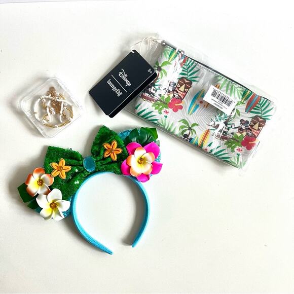 LOUNGEFLY DISNEY Tropical Pouch, Mickey Ears & 3 Beachy Bracelets, 3 NWT ITEMS! - Picture 10 of 13